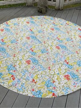 Vintage Floral Round Tablecloth 84” 1970’s